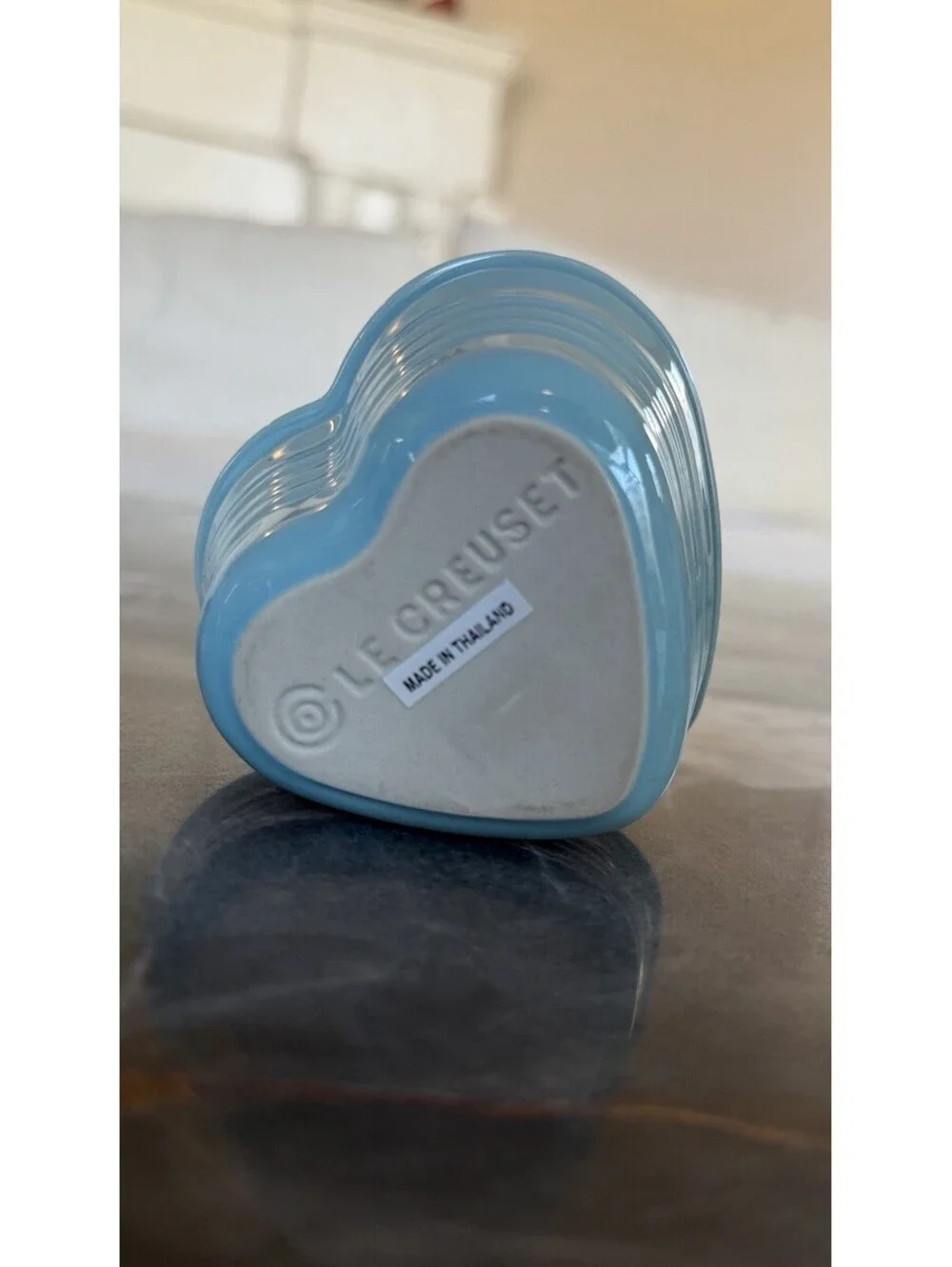 NWOB Le Creuset Heart Ramekin with Lid Mini Cocotte 8 oz Stoneware Blue